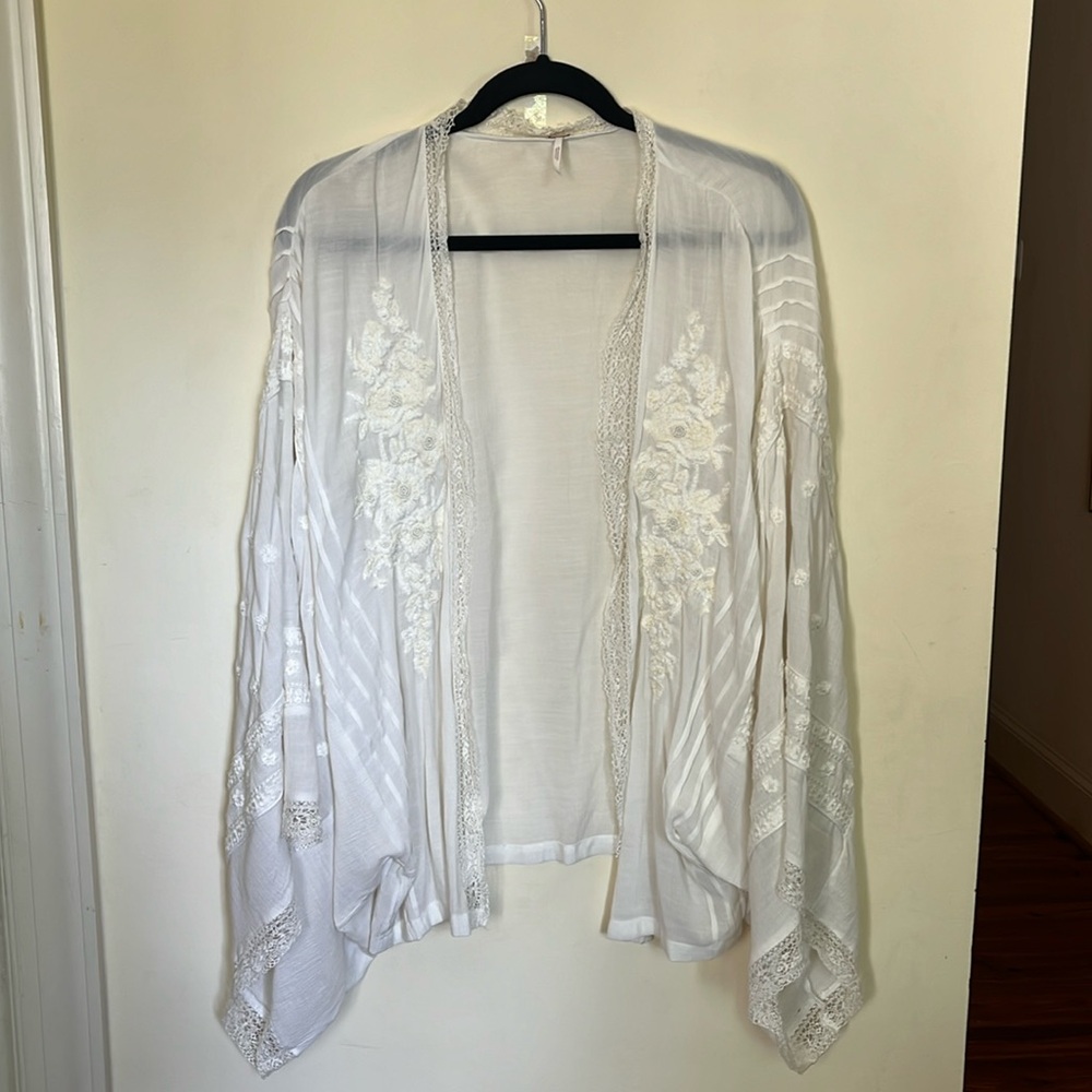 Free people white shawl with cream embroidery